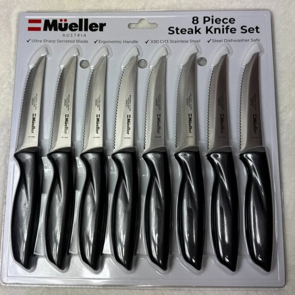 Steak Knife Set 8 Piece Mueller Austria Stainless Steel Serrated Beef Pork New